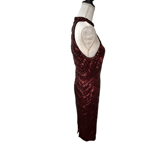 Fashion Nova Black Maroon Sequin Sleeveless Long Evening Dress Size XL - Picture 8 of 9